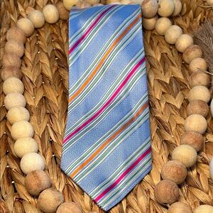 Light Blue Silk Striped Men's Tie with Multicolor Accents